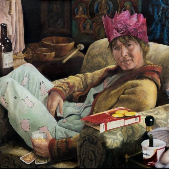 Anders, Petra: "Zum Frühstück Schokolade" (Öl auf Leinwand, 110 x 70 cm)